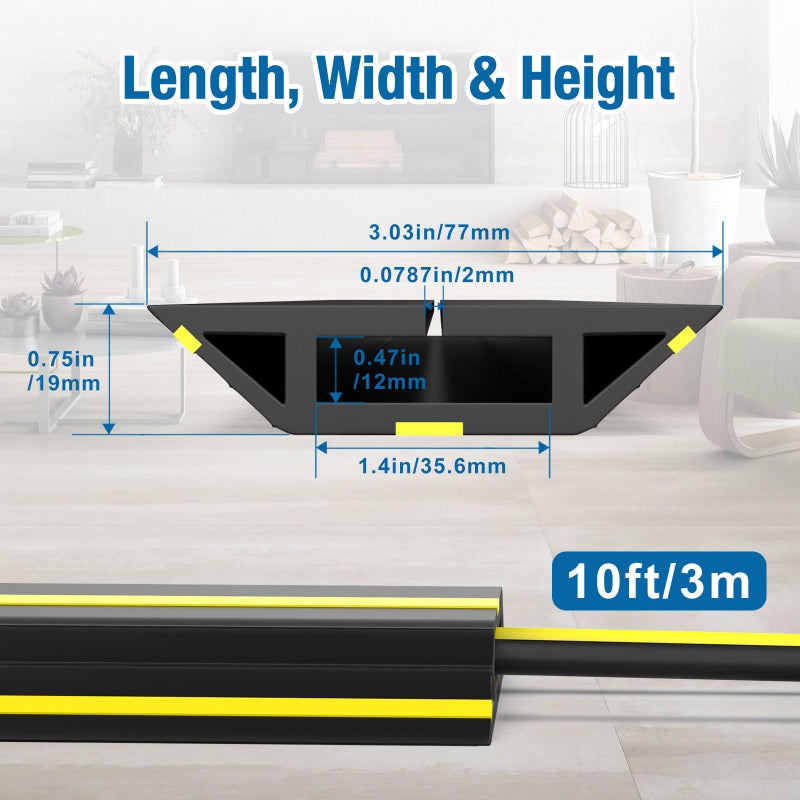Eapele 10 ft Floor Cable Cover Protector, Heavy Duty PVC Duct Easy to Unroll, Prevent Trip Hazard for Home Office or Outdoor Settings - Image 2